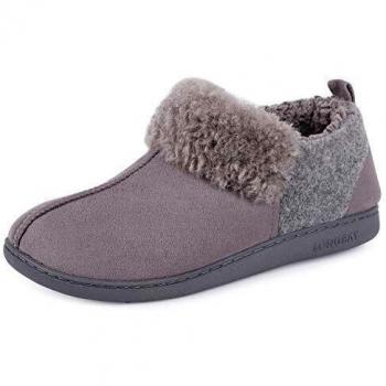 LongBay Women's Warm Wool Plush Collar Anti-Slip House Shoes