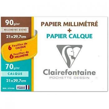 Clairefontaine 97528C Zeichnungsmappe – 6 mm‑Blätter + 6 Transparente – 12 Blatt, 70 g,