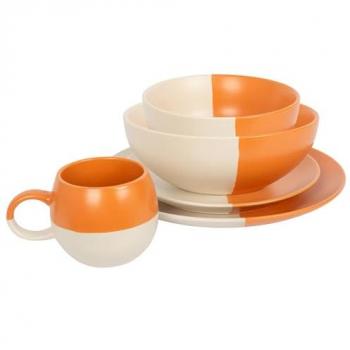 20pc Colour Block Deluxe Stoneware Dinner Set – 20 Piece Set, Burnt Orange Finish