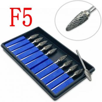 Tungsten Steel Dental Lab Polisher Burs, 10pcs F5 2.35mm Shank