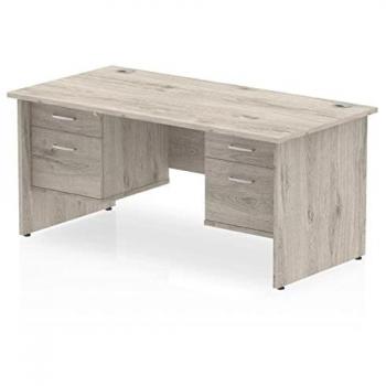 Grey Oak Impulse Panel End Straight Office Desk with Fixed 2-Drawer Pedestal, 1800x800mm