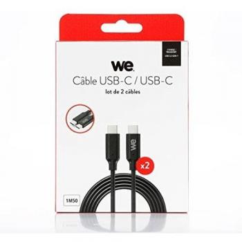Set 2 Cables USB‑C 1,50 m – Velocidad 5 Gbps, 3 A carga – Negro