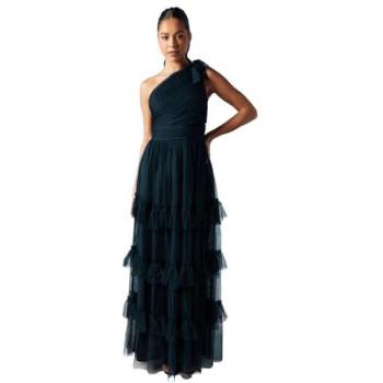 Oasis Navy Pleated Mesh One Shoulder Bridesmaid Dress
