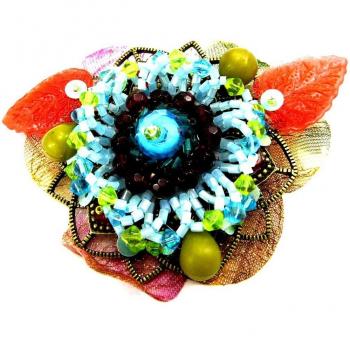 Broche 'Rose Baronne' Turquoise Métal Femme