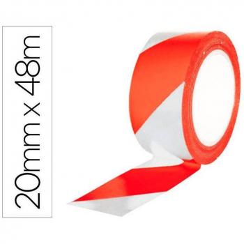 Cinta adhesiva de seguridad rojo y blanco 20 mt x 48 mm