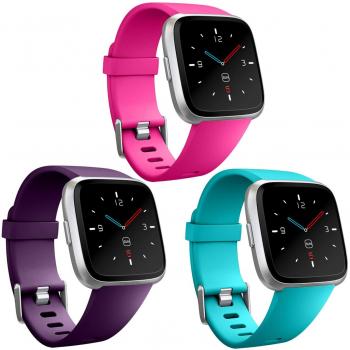 Replacement Strap for Fitbit Versa/Fitbit Versa Lite by Zekapu (Silicone, Large Size, 3 Pack in Purple/Teal/Rose Red)