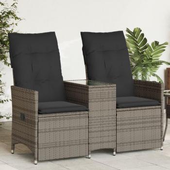 Grey Poly Rattan 2-Seater Reclining Sofa with Side Table