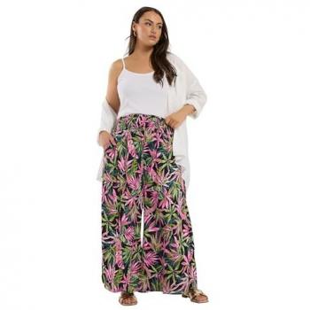 Pantalon large noir taille froncée Yours Curve 50