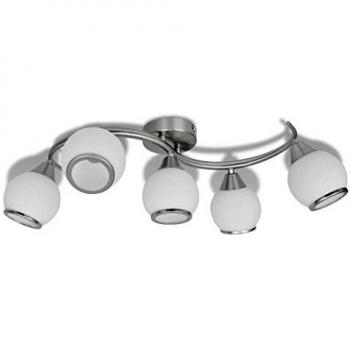 VidaXL Ceiling Light with Glass Shades on Waving Rail for 5 E14 Bulbs