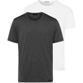 Hanro Label‑Detail T-Shirt – 2er Pack Cotton Essentials, L, Dunkelgrau Melange