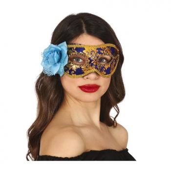 Antifaz Elegante Azul y Dorado