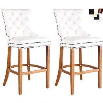 CLP Antik‑hell Gestell Barhocker Set – I Leder‑Hocker mit Lehne