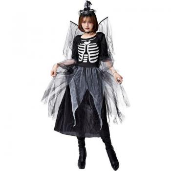 Women's Halloween Costume: Tulle Witch Outfit with Skull and Crow Prop