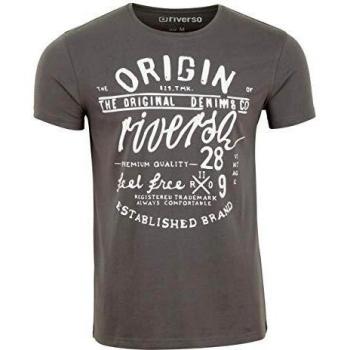 Riverso Herren T-Shirt RIVLeon Rundhals O-Neck Kurzarm Tee Shirt Print Regular Fit 100% Baumwolle XL Grau