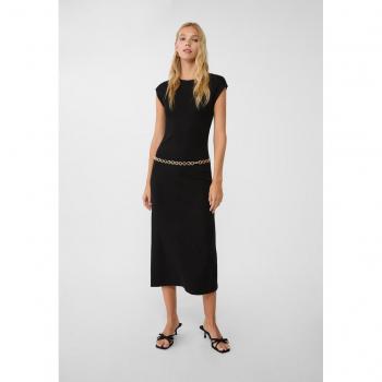 Stradivarius Black Ribbed Midi Dress S