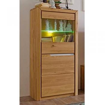 Expendio Vitrine Pisa 1 – Eiche Bianco massiv, 63 × 134 × 41 cm, Schrank mit Glasvitrine, Softclose &