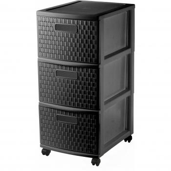 Sundis Tower Country 4481080080, Rattan Style Rolling Storage Unit with 3 Drawers, Dimensions 38 x 30 x 65.5 cm