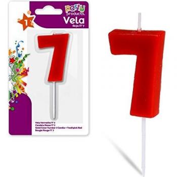 Vela de celebración número 7, 5 x 3.5 cm, Color rojo