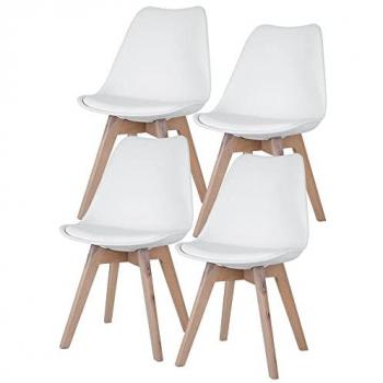 Set di sedie da sala da pranzo in legno con cuscini in pelle