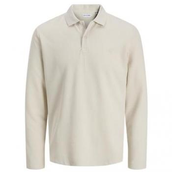 Jack & Jones „Austin“ Regular Fit Poloshirt – beige, Langarm, strukturierte Optik