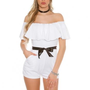 Verzierte Hotpants-Overall mit Satin-Band und Volant, S