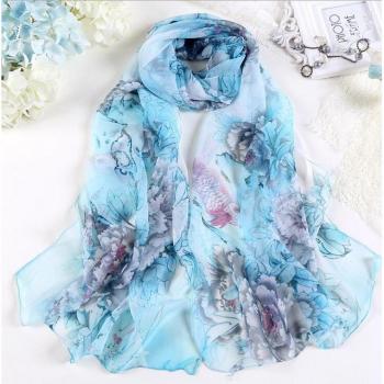 Sarong de seda georgette para mujer, hijab musulmán, diseño de peonía, bandana, chal HY30