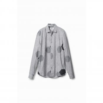 Camisa Masculina Desigual Hexágonos en Tonos Neutros