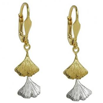 Bicolor Ohrhänger Ginkgo-Blatt 9Kt GOLD