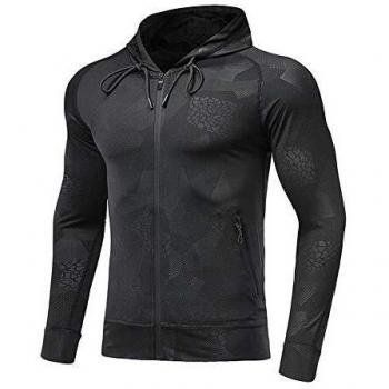 Mens Quick‑Dry Running Zip Hoodie – Black, XL, Light‑Weight Fitness Jacket