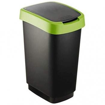 Portarifiuti Rotho Twist, Coperchio, Plastica (PP) senza BPA, Nero/Verde, 25 L