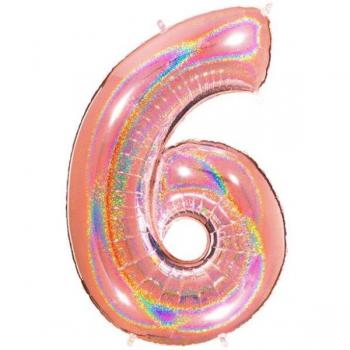 Palloncino numero 6 Holo oro rosa 1,01 m