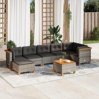 8-Piece Patio Sofa Set with Cushions Grey Poly Rattan
