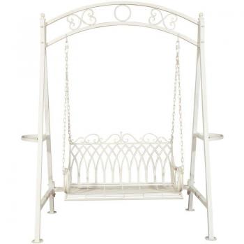 Two-Seat Rustic Rocker – Wrought Iron Antique White, 198×100×220 cm