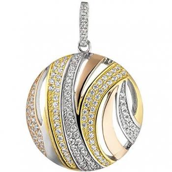 Dreifarbiger 925‑Sterling‑Silber Anhänger, rund, vergoldet – 106 Zirkonia