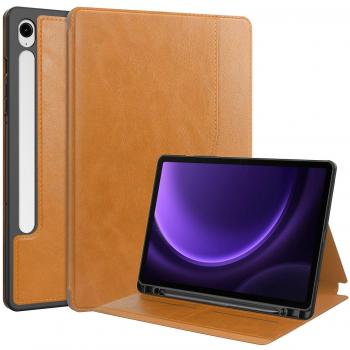 Case de Cuero Marrón con Tarjetero para Galaxy Tab S9 FE