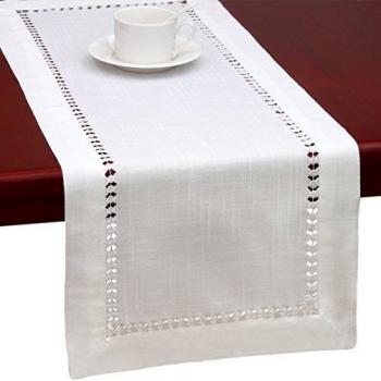 Grelucgo Handmade Hemstitched Natural Rectangle White Lace Table Runner 36x229 cm