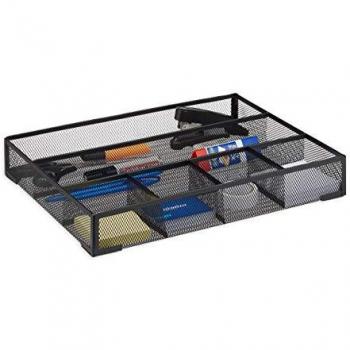 Relaxdays Organizer da Scrivania, Portaoggetti Antiscivolo in Rete Metallica, 6 Scomparti, HxLxP: 6x38x30 cm, Nero