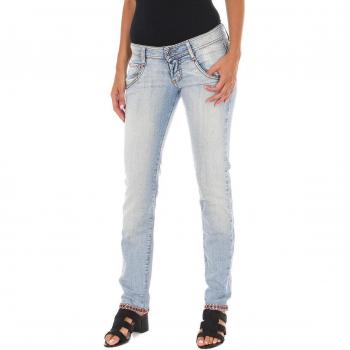 Pantaloni lunghi denim con dettagli strappati e orlo slim per donna