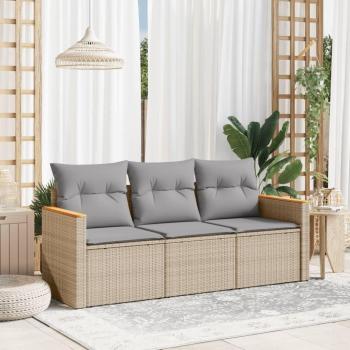 Meubles de terrasse en résine tressée, 3 coussins – palette beige