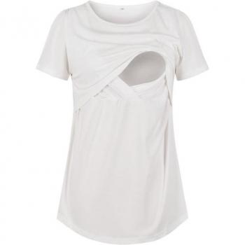 Maternity Bluse für Schwangere, Kurzarm, reine Farbe, Stillfunktion