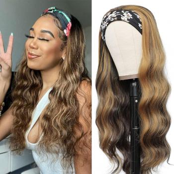 Perruque Bandeau Blond Miel ombré, sans colle – racines foncées Body Wave