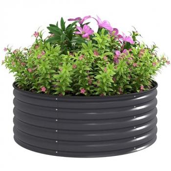 Outsunny Dark Grey Galvanised Planter Set with Gloves, 120 x 120 x 43cm