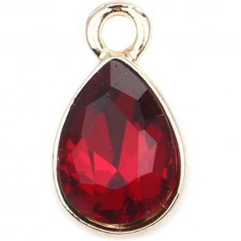 Perles en Alliage à Base de Zinc avec Breloques en Verre, Pendentifs Goutte Couleur Dorée/Rouge/Vert, Taille 14x8 mm, 10 Pièces pour Décoration DIY