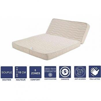 Matelas Souple Tous BZ 140x200 15 cm – Face Été/ Hiver, Découpe Assise 60 cm, Latex Naturel