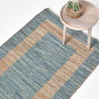 Homescapes Modern Handwoven Grey and Nude Hemp Chindi Rug, 120 x 170 cm