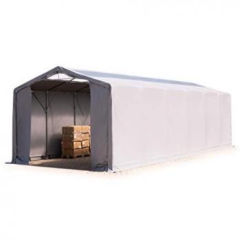 Carpa Toolport 6x12 m industrial con claraboya, PVC 850, 100% impermeable, gris, altura lateral de 3 m