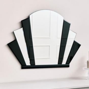 Black Glass Art Deco Arch Fan Wall Mirror 80cm X 60cm