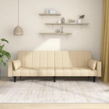 Sofá cama de 2 plazas con 2 cojines en tela crema