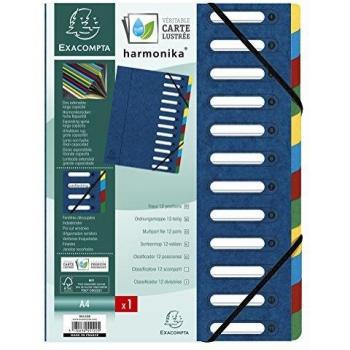 Exacompta A4 Harmonika File, 12 Multi-Coloured Tabs, Blue Cover