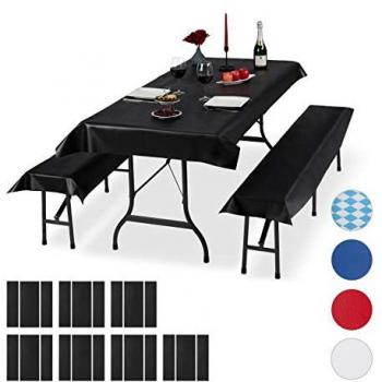 Ensemble de tente Relaxdays avec coussins, 24 pièces, nappe 250x100cm, 4 housses de bancs, noir